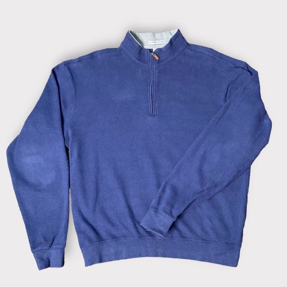 Peter Millar‎ Purple Hand Logo 1/4 Zip MockNeck Golf Sweater Men XL Korea Cotton